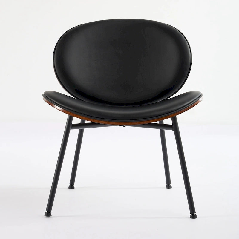 Fauteuil coquille simple Chaise d'appoint trépied en cuir noir Chaise longue finition noyer