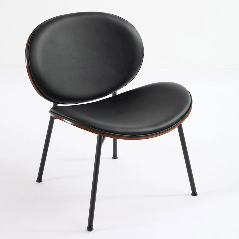 Fauteuil coquille simple Chaise d'appoint trépied en cuir noir Chaise longue finition noyer