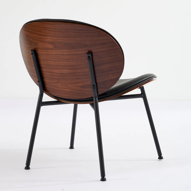 Fauteuil coquille simple Chaise d'appoint trépied en cuir noir Chaise longue finition noyer