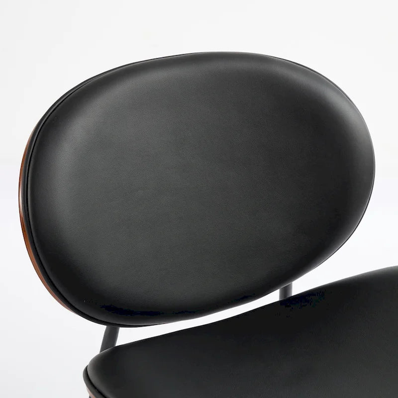 Fauteuil coquille simple Chaise d'appoint trépied en cuir noir Chaise longue finition noyer