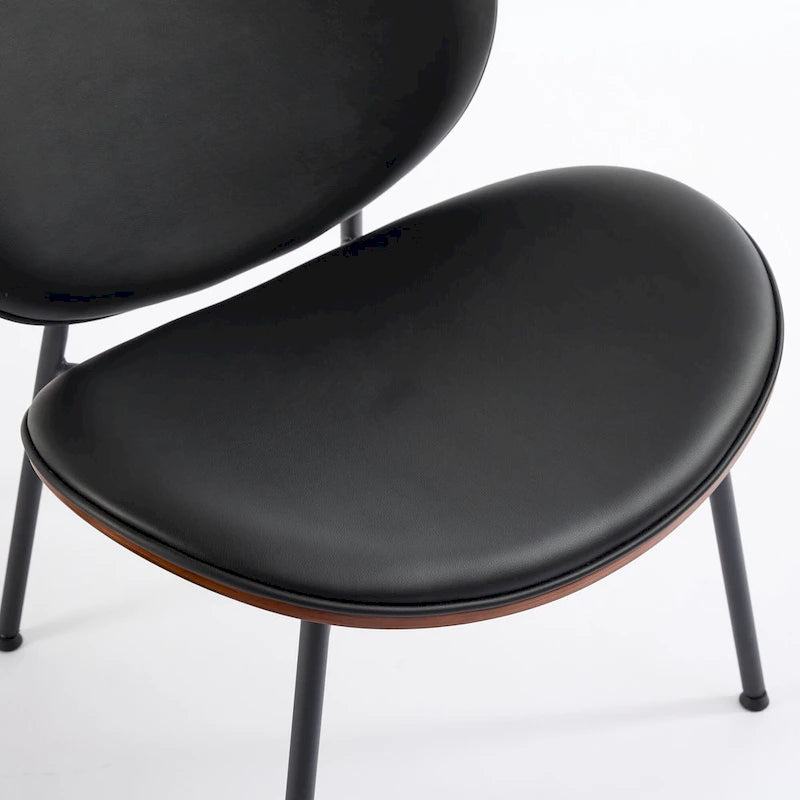 Fauteuil coquille simple Chaise d'appoint trépied en cuir noir Chaise longue finition noyer