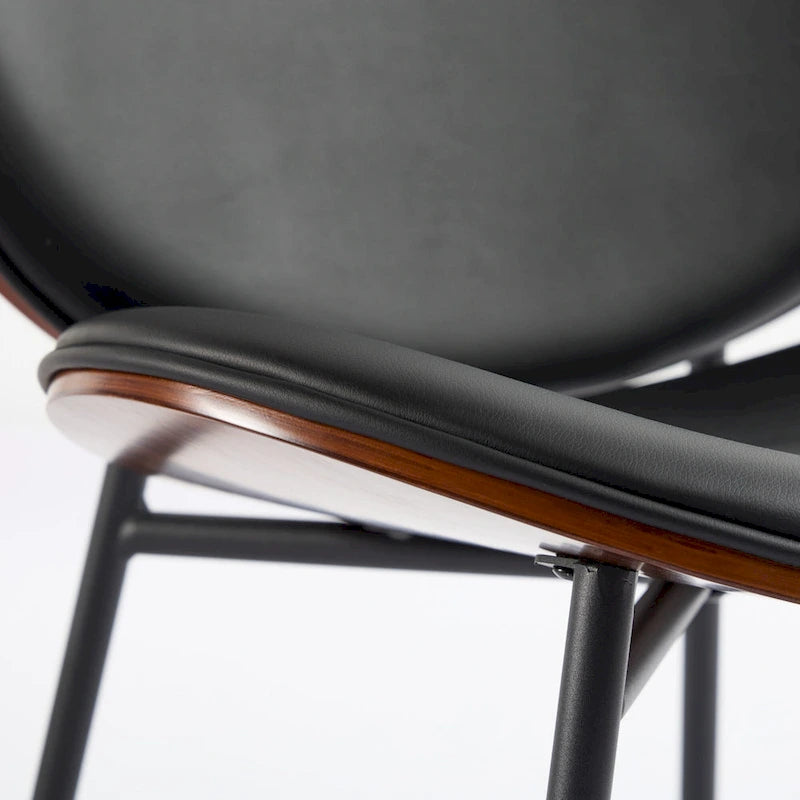 Fauteuil coquille simple Chaise d'appoint trépied en cuir noir Chaise longue finition noyer