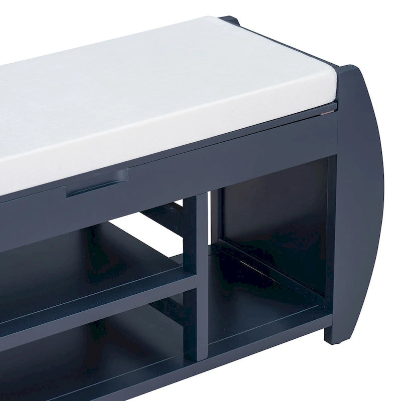 Banc de rangement multifonctionnel avec coussin et panneau latéral incurvé