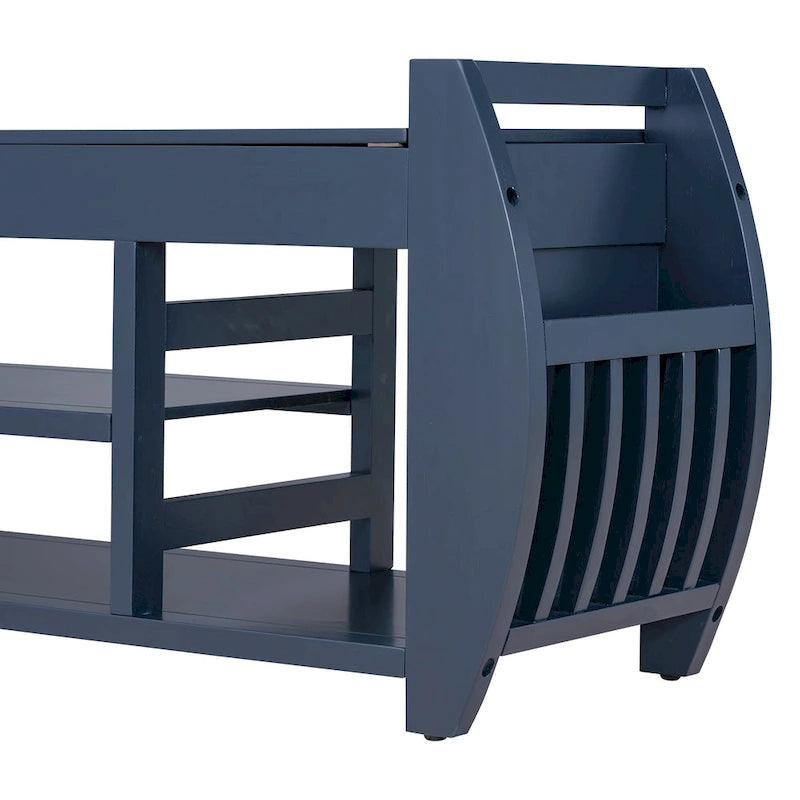 Banc de rangement multifonctionnel avec coussin et panneau latéral incurvé