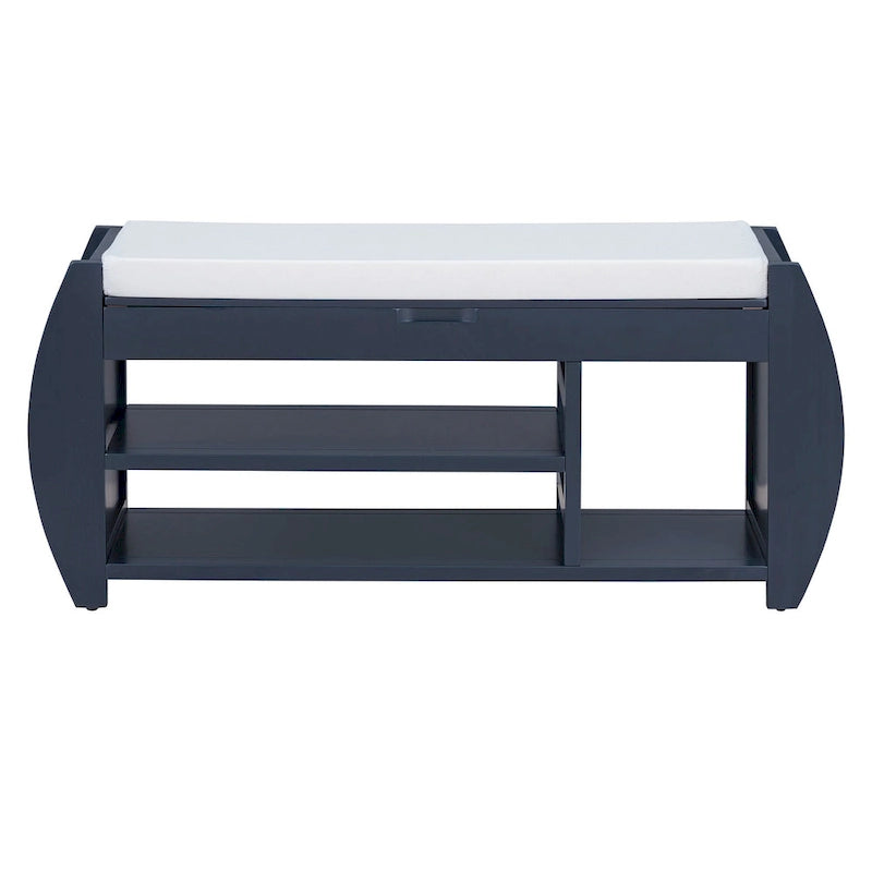 Banc de rangement multifonctionnel avec coussin et panneau latéral incurvé