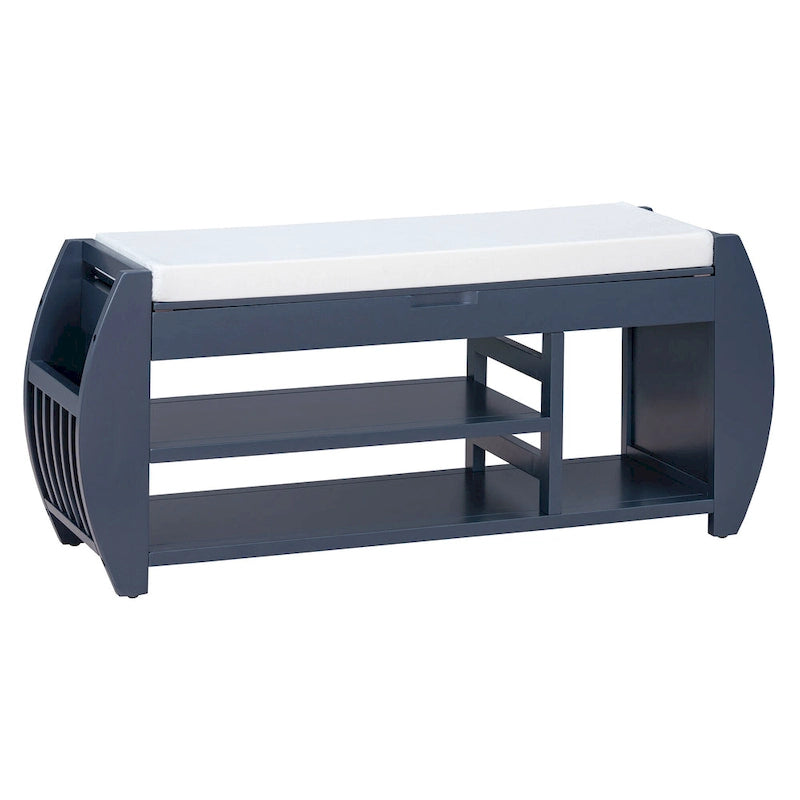 Banc de rangement multifonctionnel avec coussin et panneau latéral incurvé