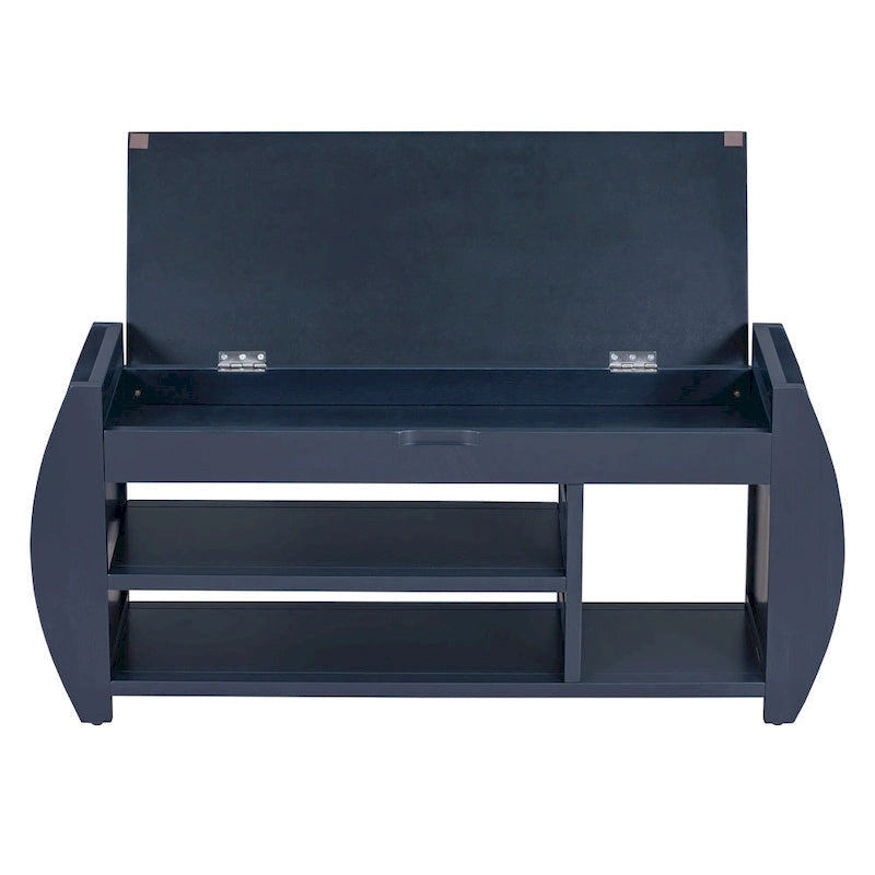 Banc de rangement multifonctionnel avec coussin et panneau latéral incurvé