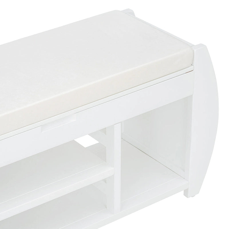 Banc de rangement multifonctionnel avec coussin et panneau latéral incurvé