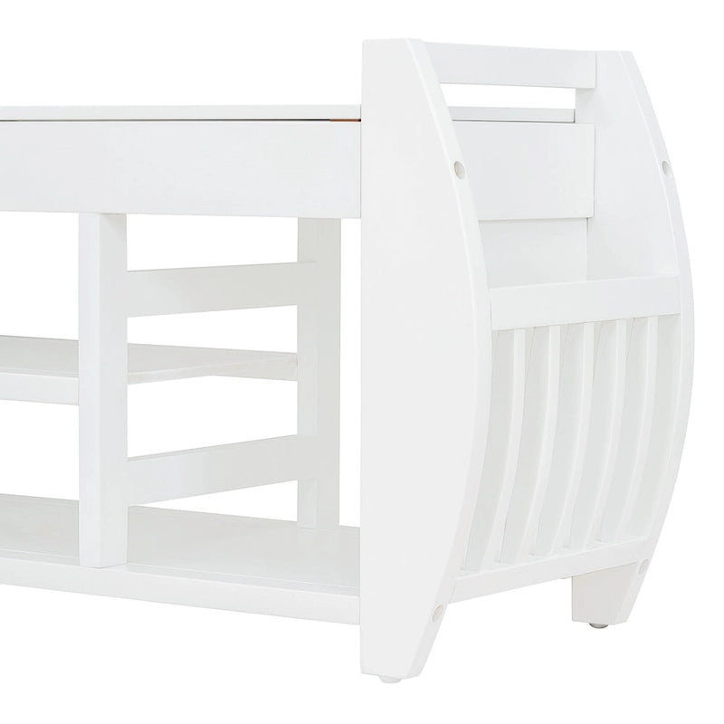 Banc de rangement multifonctionnel avec coussin et panneau latéral incurvé