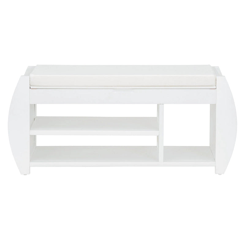 Banc de rangement multifonctionnel avec coussin et panneau latéral incurvé