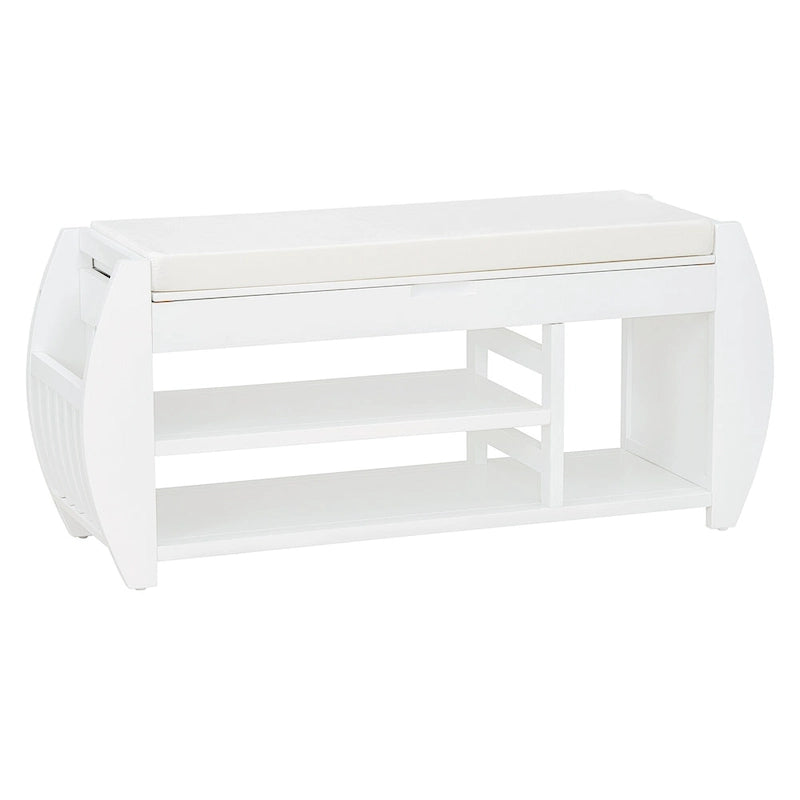 Banc de rangement multifonctionnel avec coussin et panneau latéral incurvé