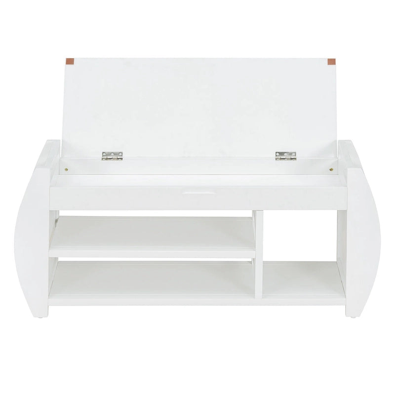 Banc de rangement multifonctionnel avec coussin et panneau latéral incurvé