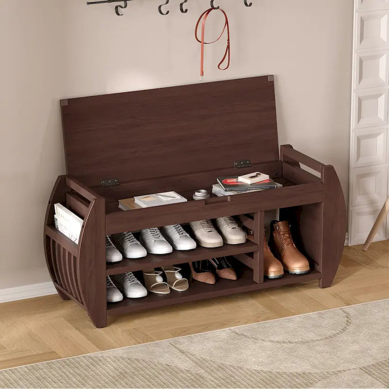 Banc de rangement multifonctionnel avec coussin et panneau latéral incurvé