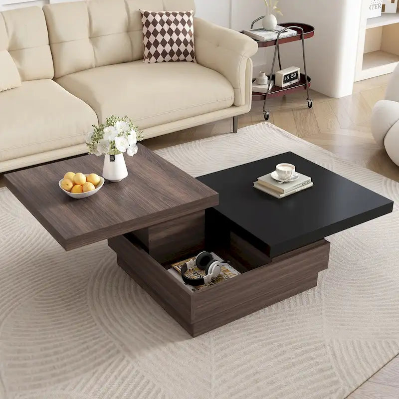 Table basse rotative, Table basse carrée moderne avec motif de grain de bois