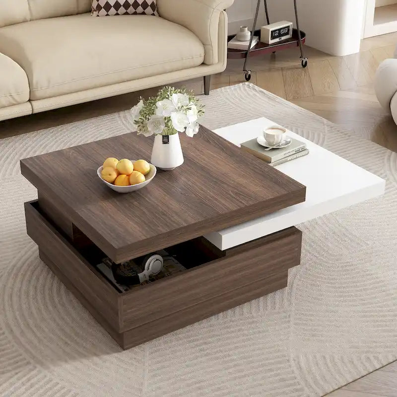 Table basse rotative, Table basse carrée moderne avec motif de grain de bois