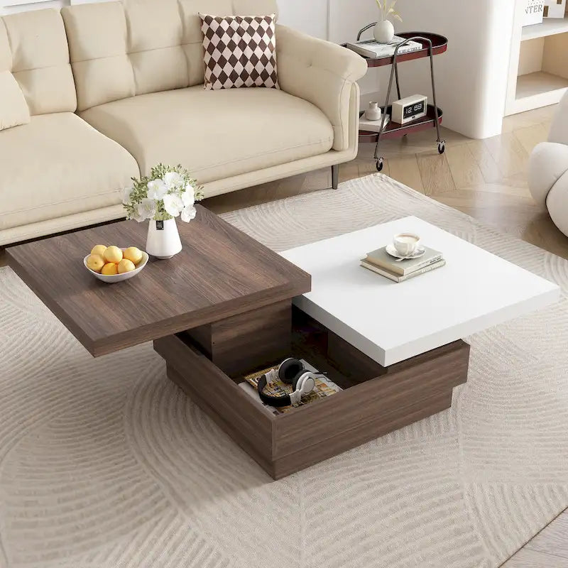 Table basse rotative, Table basse carrée moderne avec motif de grain de bois