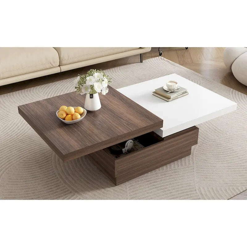 Table basse rotative, Table basse carrée moderne avec motif de grain de bois
