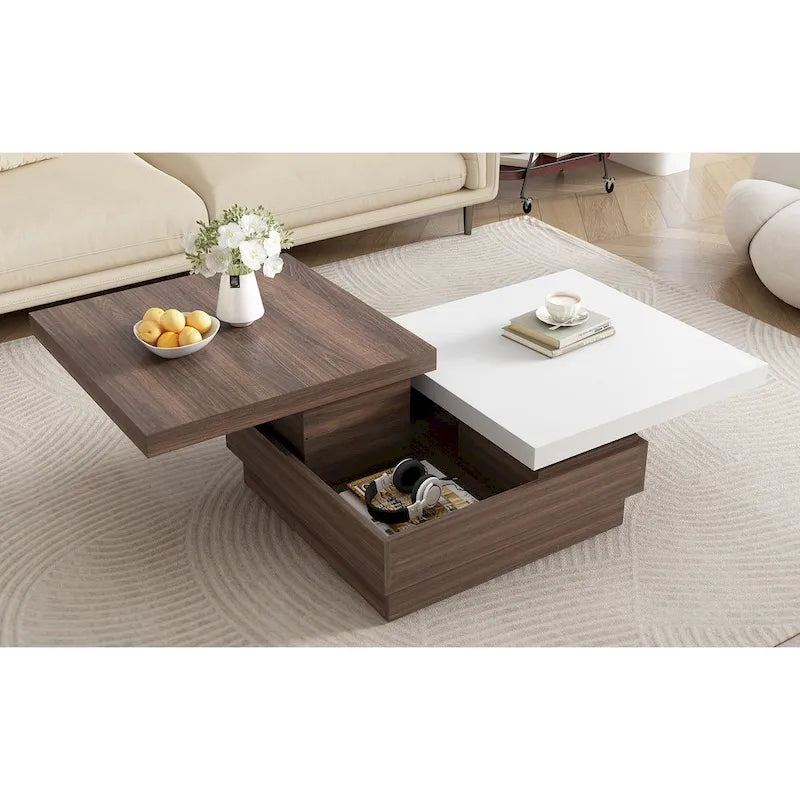 Table basse rotative, Table basse carrée moderne avec motif de grain de bois