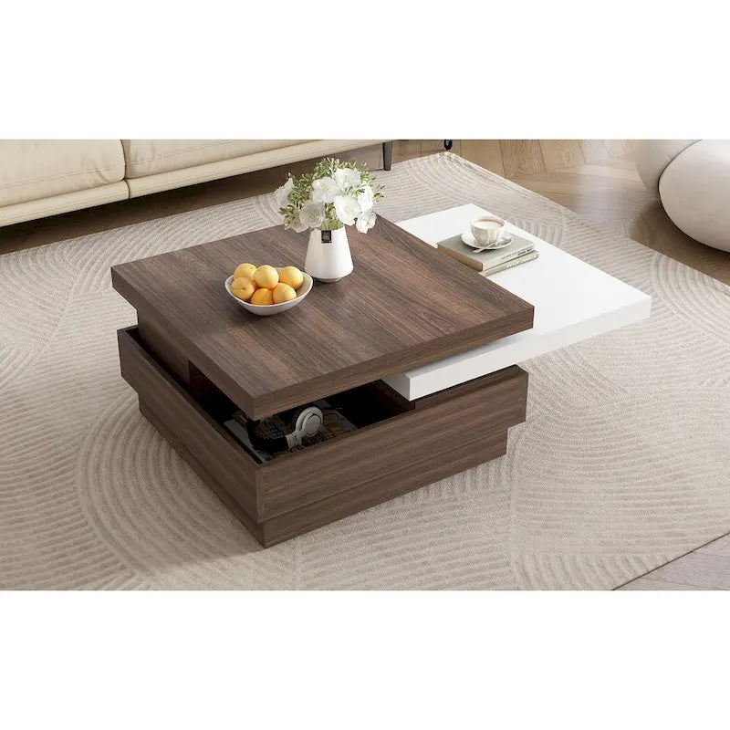 Table basse rotative, Table basse carrée moderne avec motif de grain de bois