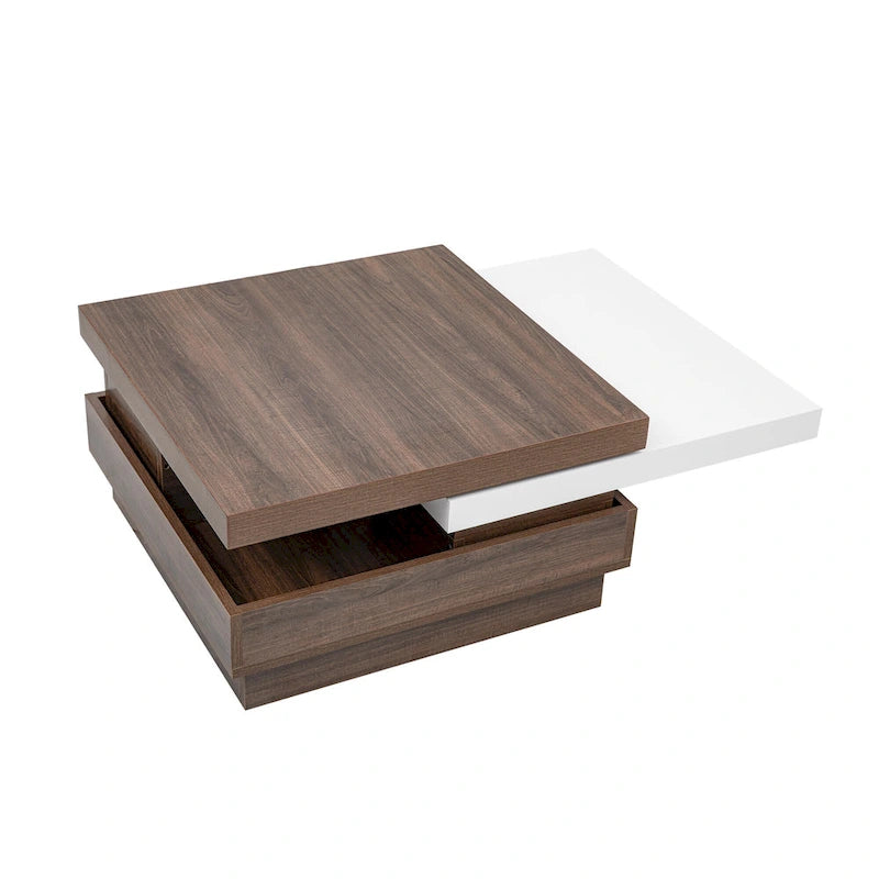 Table basse rotative, Table basse carrée moderne avec motif de grain de bois