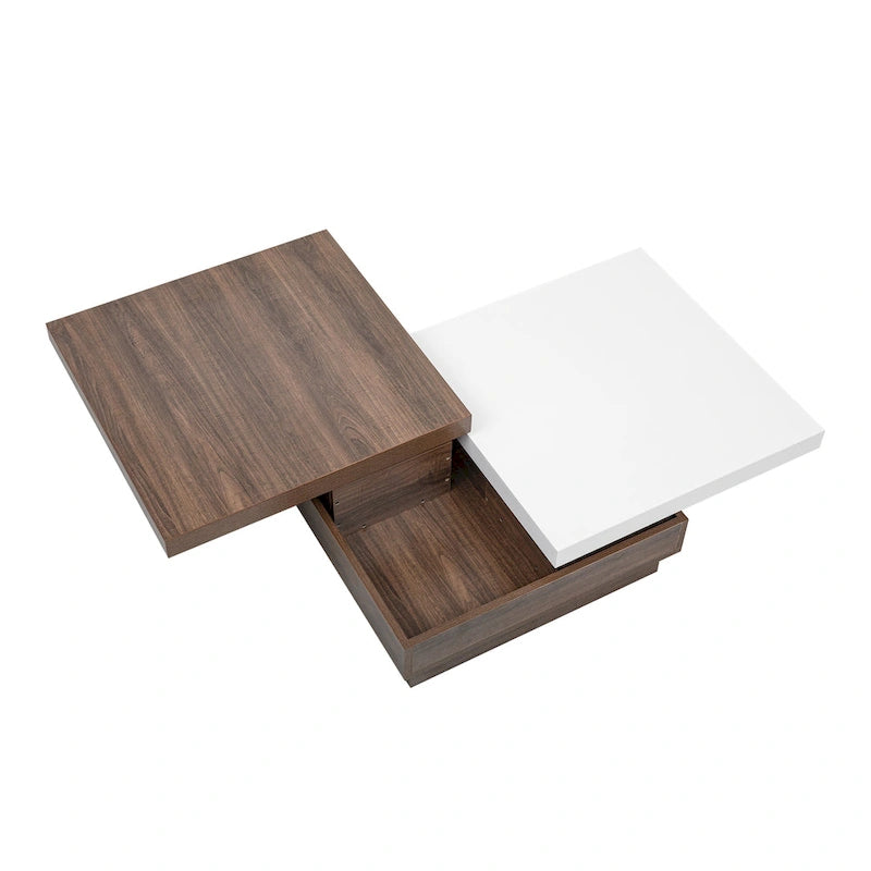 Table basse rotative, Table basse carrée moderne avec motif de grain de bois