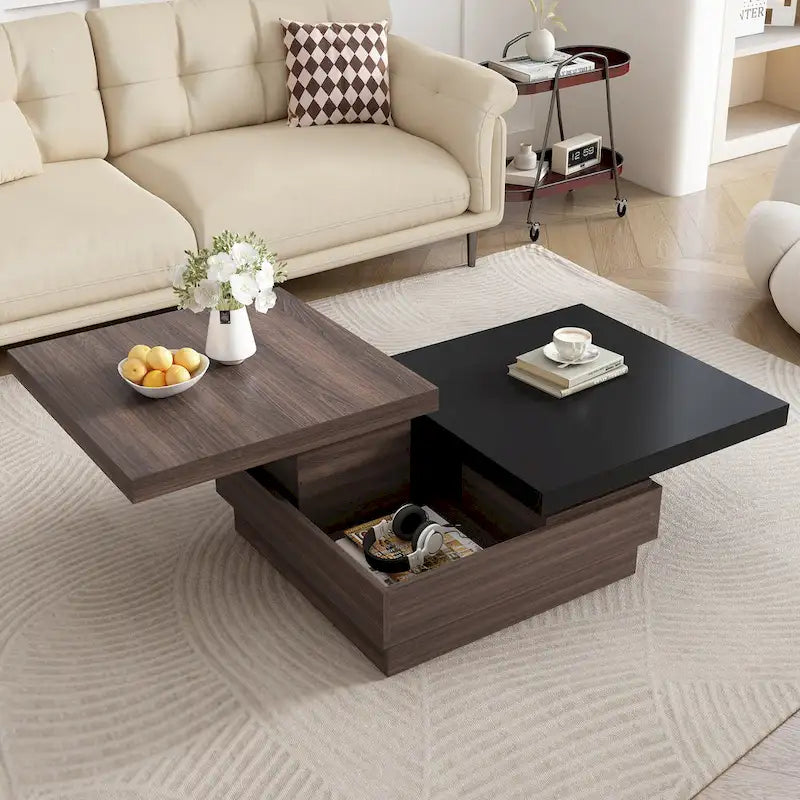 Table basse rotative, Table basse carrée moderne avec motif de grain de bois