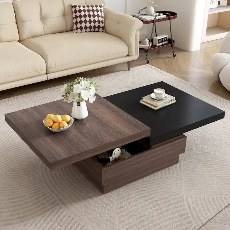 Table basse rotative, Table basse carrée moderne avec motif de grain de bois