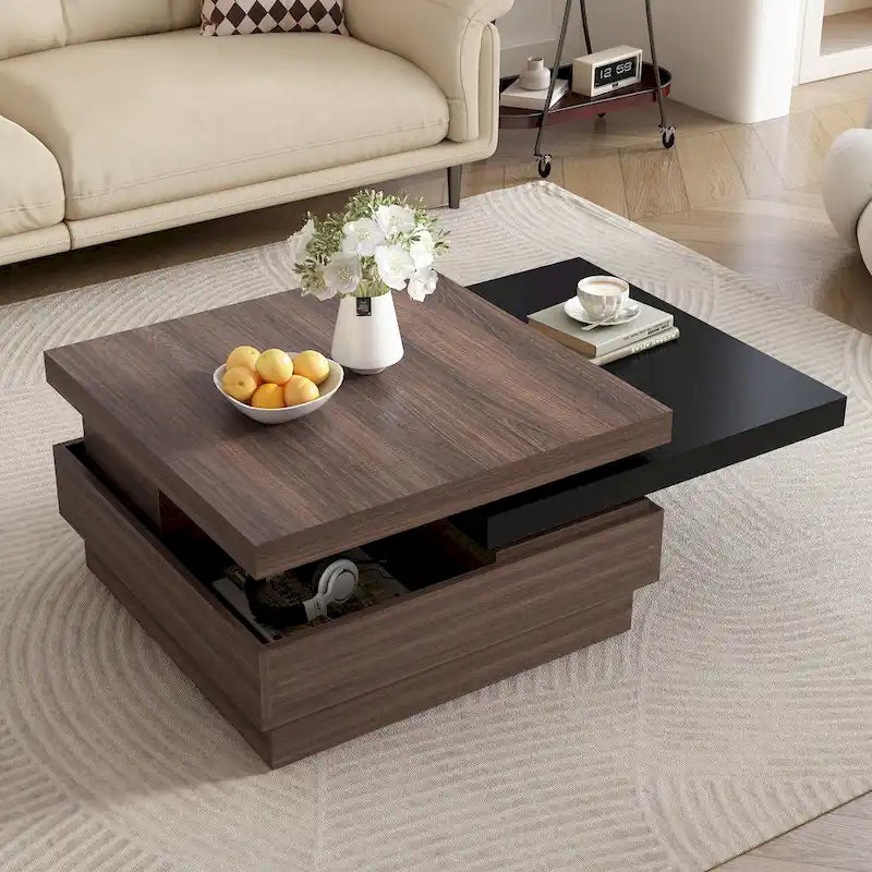 Table basse rotative, Table basse carrée moderne avec motif de grain de bois