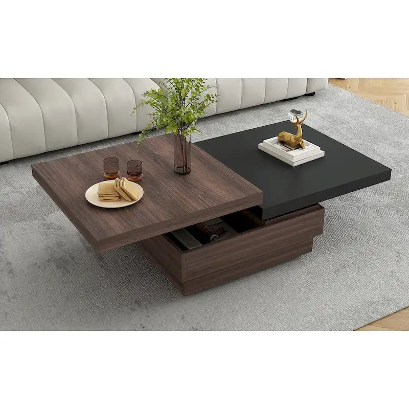 Table basse rotative, Table basse carrée moderne avec motif de grain de bois