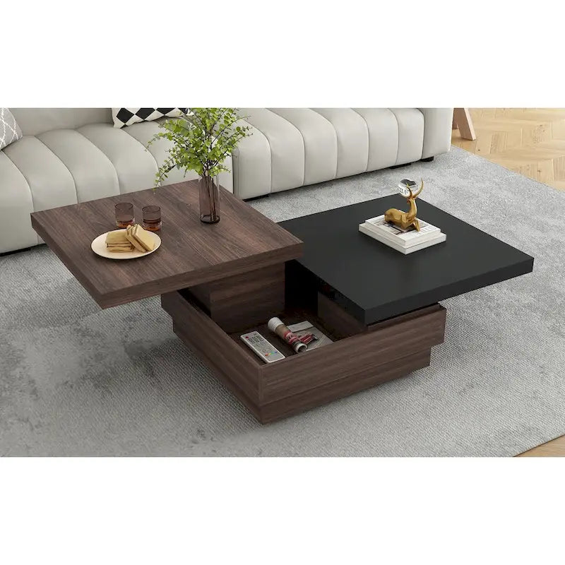 Table basse rotative, Table basse carrée moderne avec motif de grain de bois
