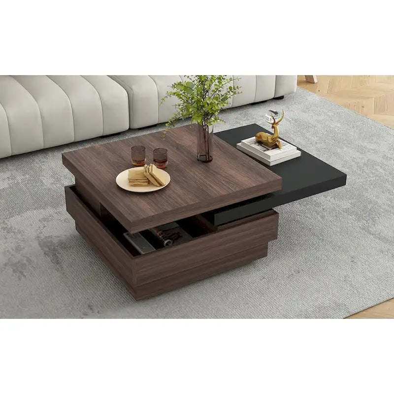 Table basse rotative, Table basse carrée moderne avec motif de grain de bois