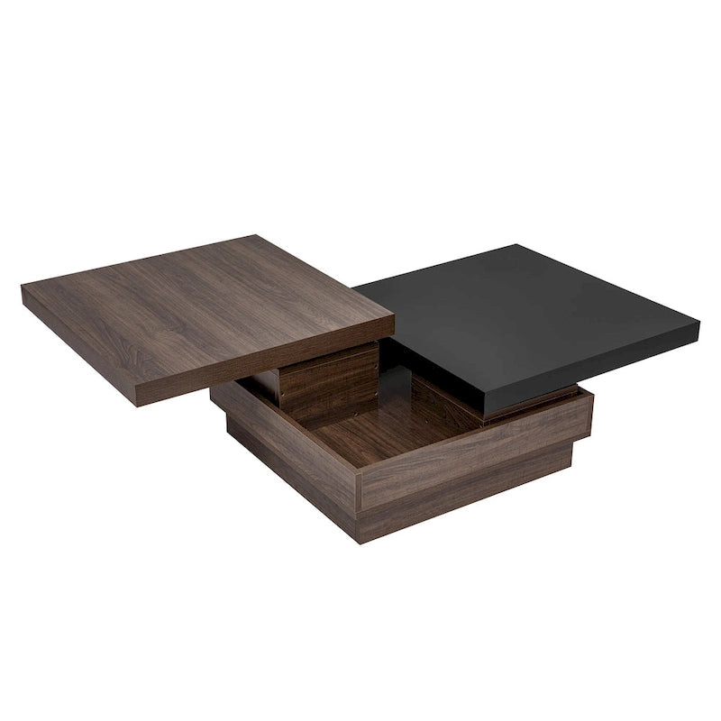 Table basse rotative, Table basse carrée moderne avec motif de grain de bois