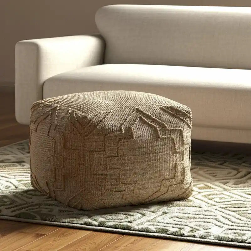 Pouf Ottoman Cubique en Mélange de Jute Naturel Trèfle