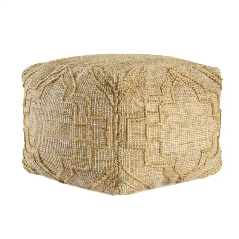 Pouf Ottoman Cubique en Mélange de Jute Naturel Trèfle
