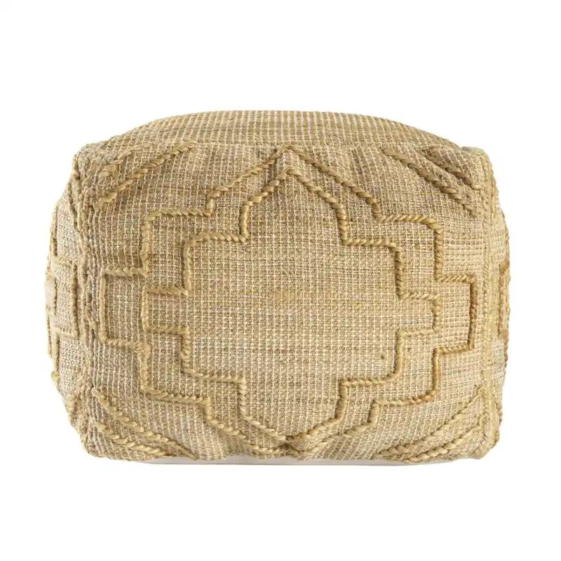 Pouf Ottoman Cubique en Mélange de Jute Naturel Trèfle