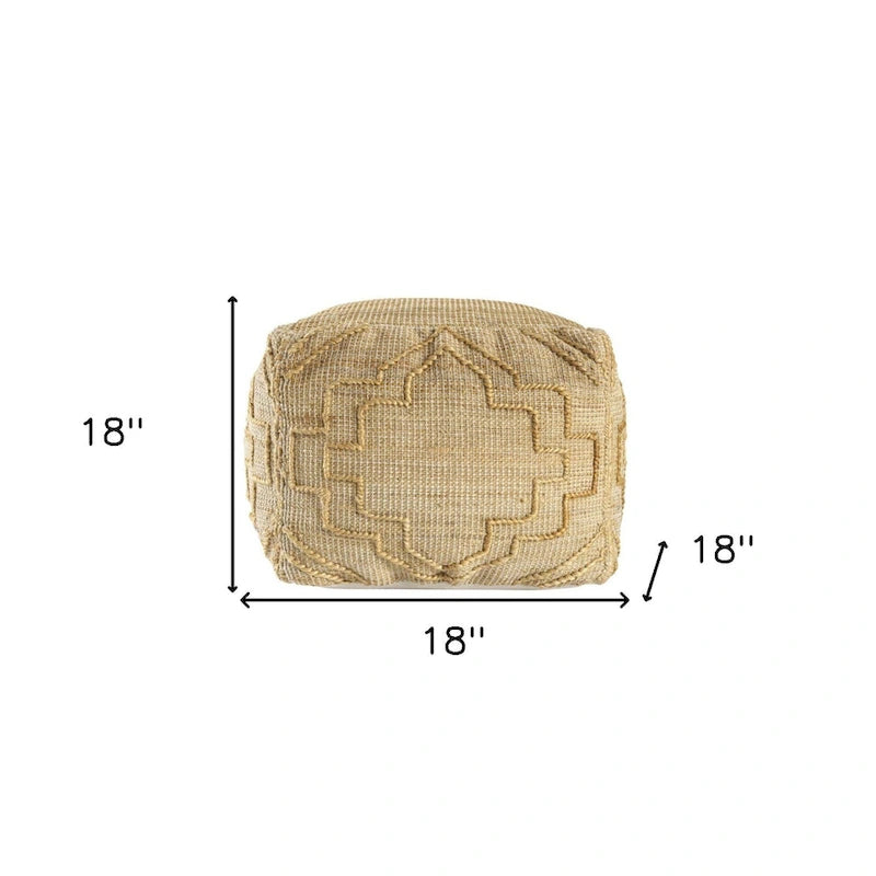 Pouf Ottoman Cubique en Mélange de Jute Naturel Trèfle