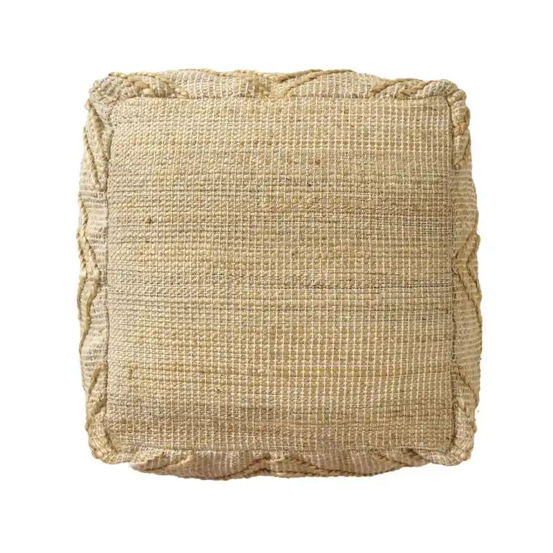 Pouf Ottoman Cubique en Mélange de Jute Naturel Trèfle