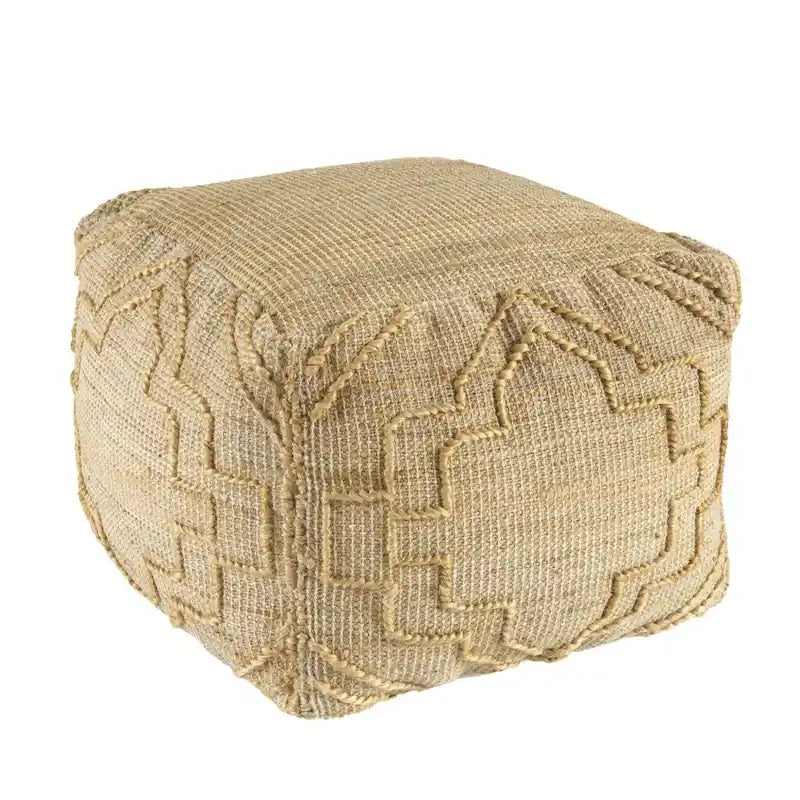 Pouf Ottoman Cubique en Mélange de Jute Naturel Trèfle
