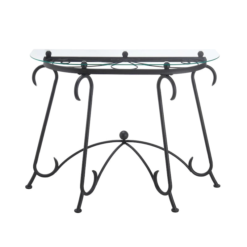 Console en verre trempé, Table basse style rustique avec cadre en métal