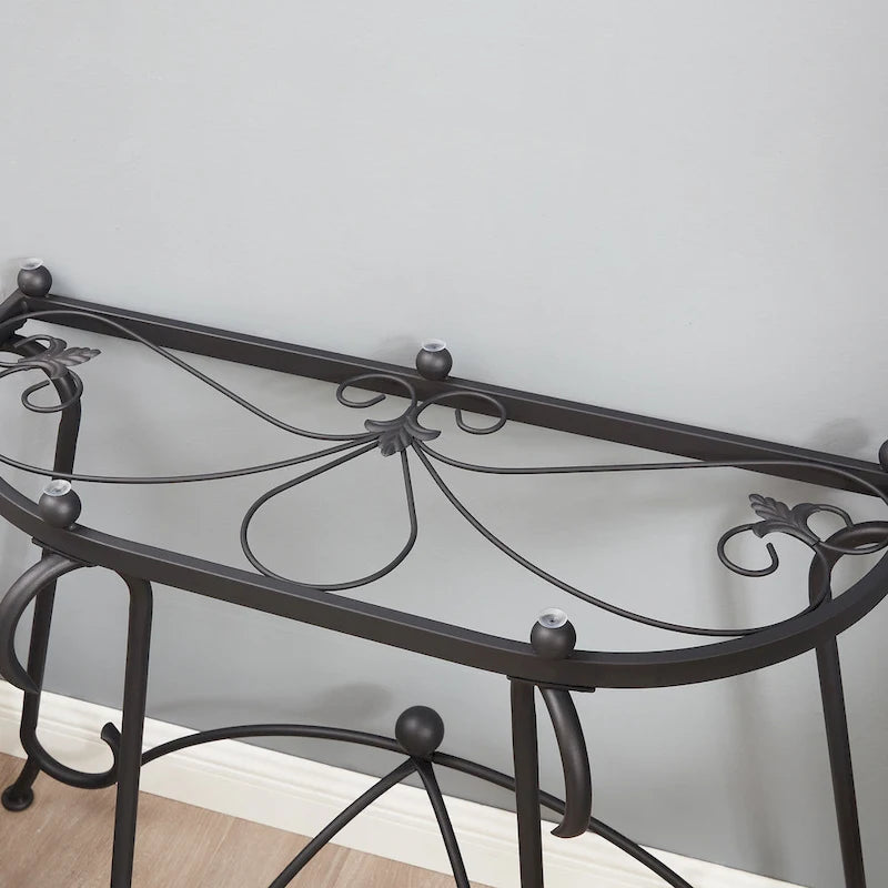 Console en verre trempé, Table basse style rustique avec cadre en métal