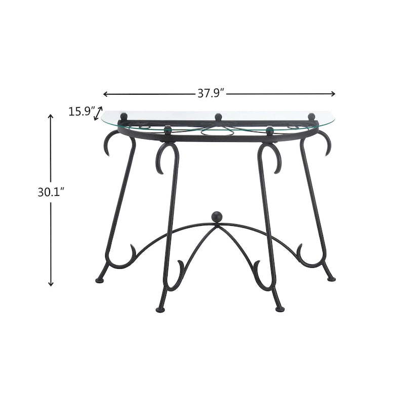 Console en verre trempé, Table basse style rustique avec cadre en métal