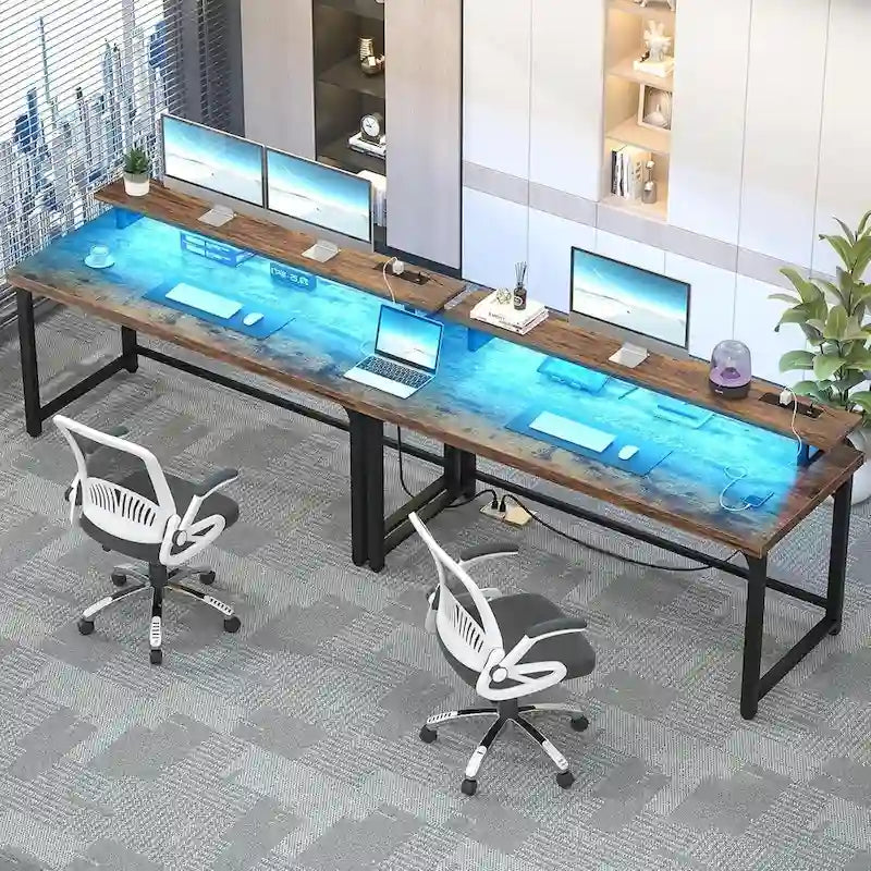 Bureau informatique avec prise et éclairage LED, bureau à domicile