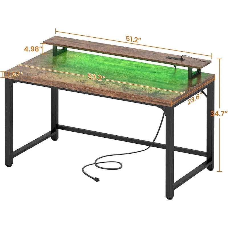 Bureau informatique avec prise et éclairage LED, bureau à domicile