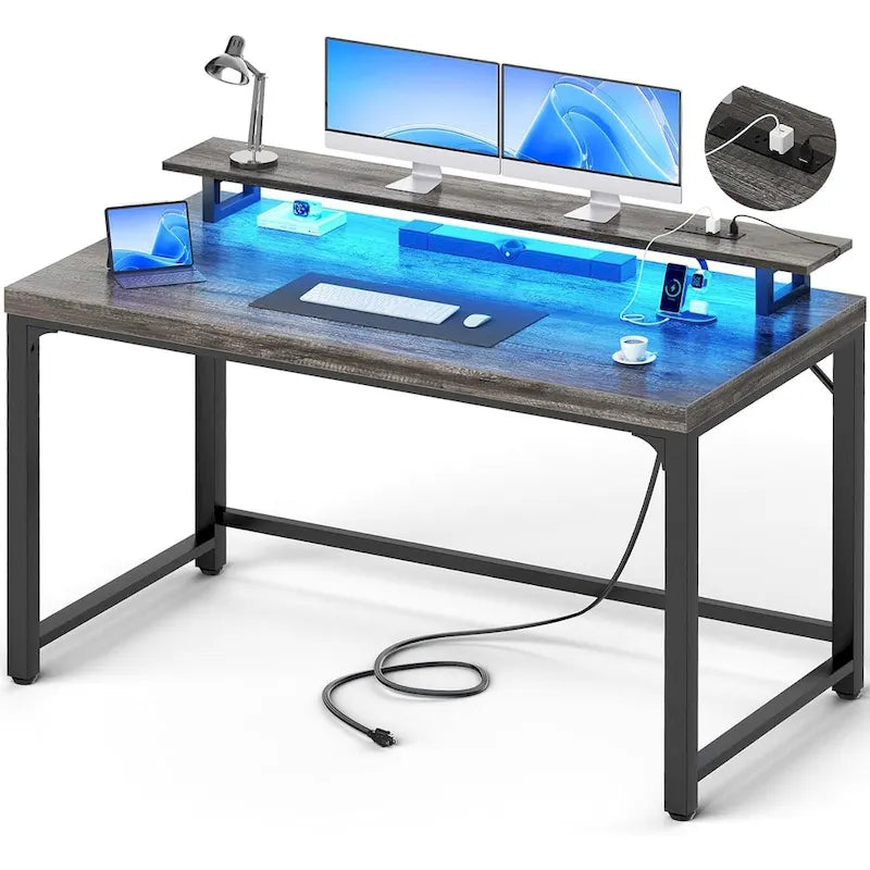 Bureau informatique avec prise et éclairage LED, bureau à domicile