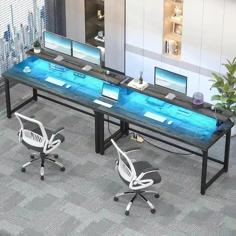 Bureau informatique avec prise et éclairage LED, bureau à domicile