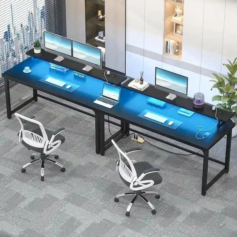 Bureau informatique avec prise et éclairage LED, bureau à domicile
