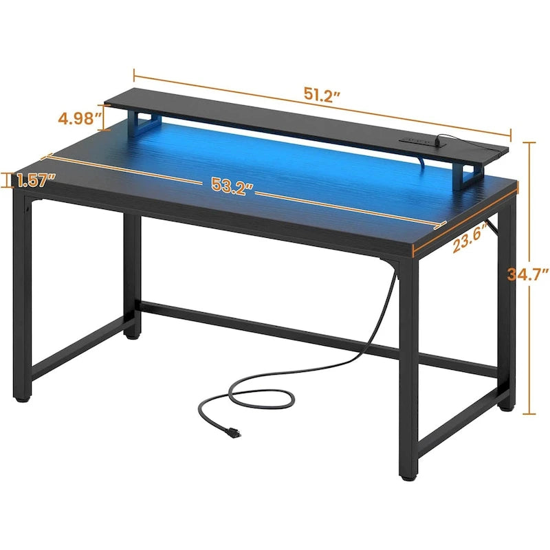 Bureau informatique avec prise et éclairage LED, bureau à domicile