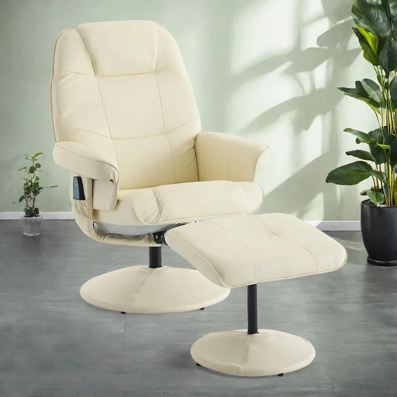 Fauteuil inclinable de massage en similicuir avec fonction pivotante à 360° et pouf