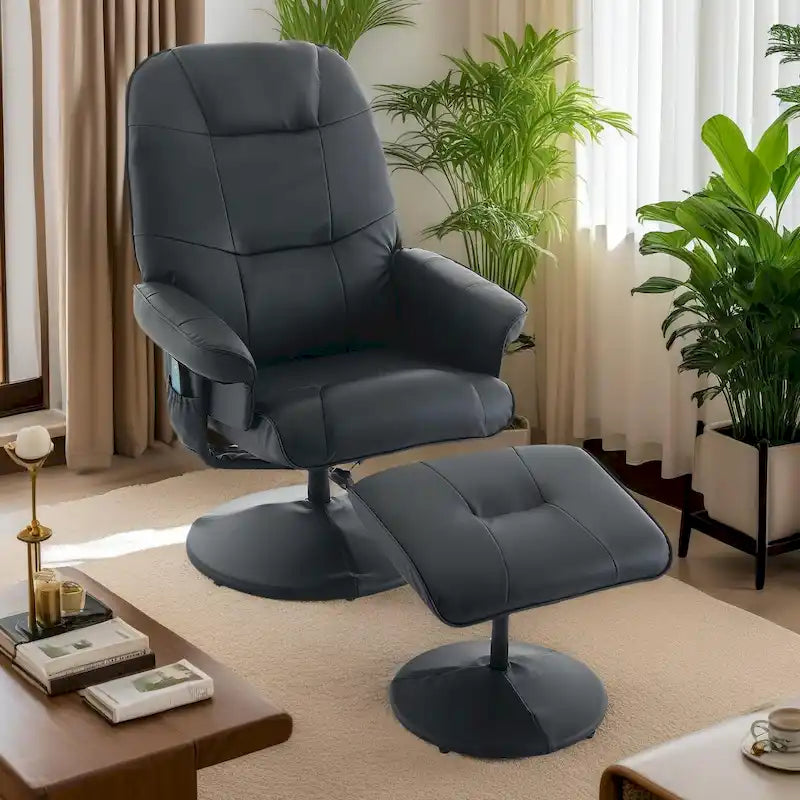 Fauteuil inclinable de massage en similicuir avec fonction pivotante à 360° et pouf
