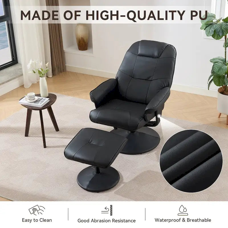 Fauteuil inclinable de massage en similicuir avec fonction pivotante à 360° et pouf